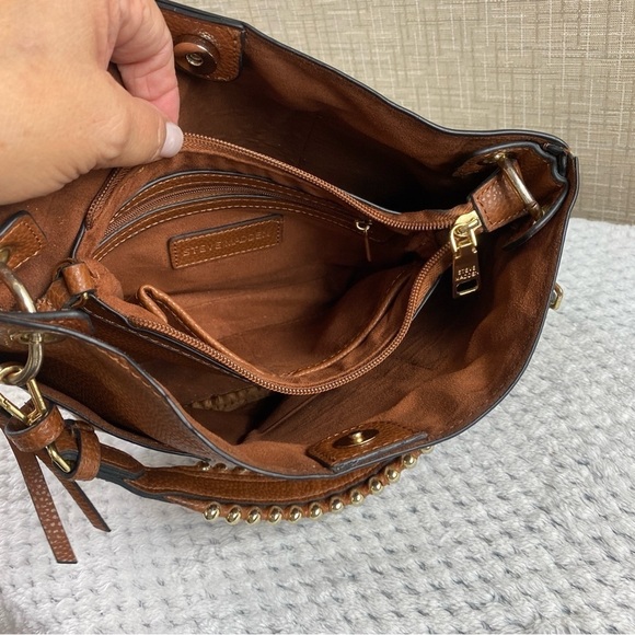 Steve Madden Boho Studded Strap Small Hobo Cognac With Gold Accented Handle - Picture 5 of 12